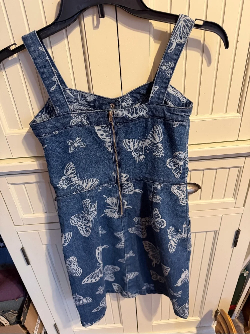 No Boundaries Blue Denim Butterfly Overall Dress - Picture 3 of 3